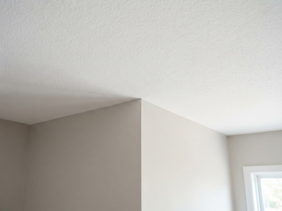 The same Plano ceiling after repair, with matched knockdown texture and an even repainted finish